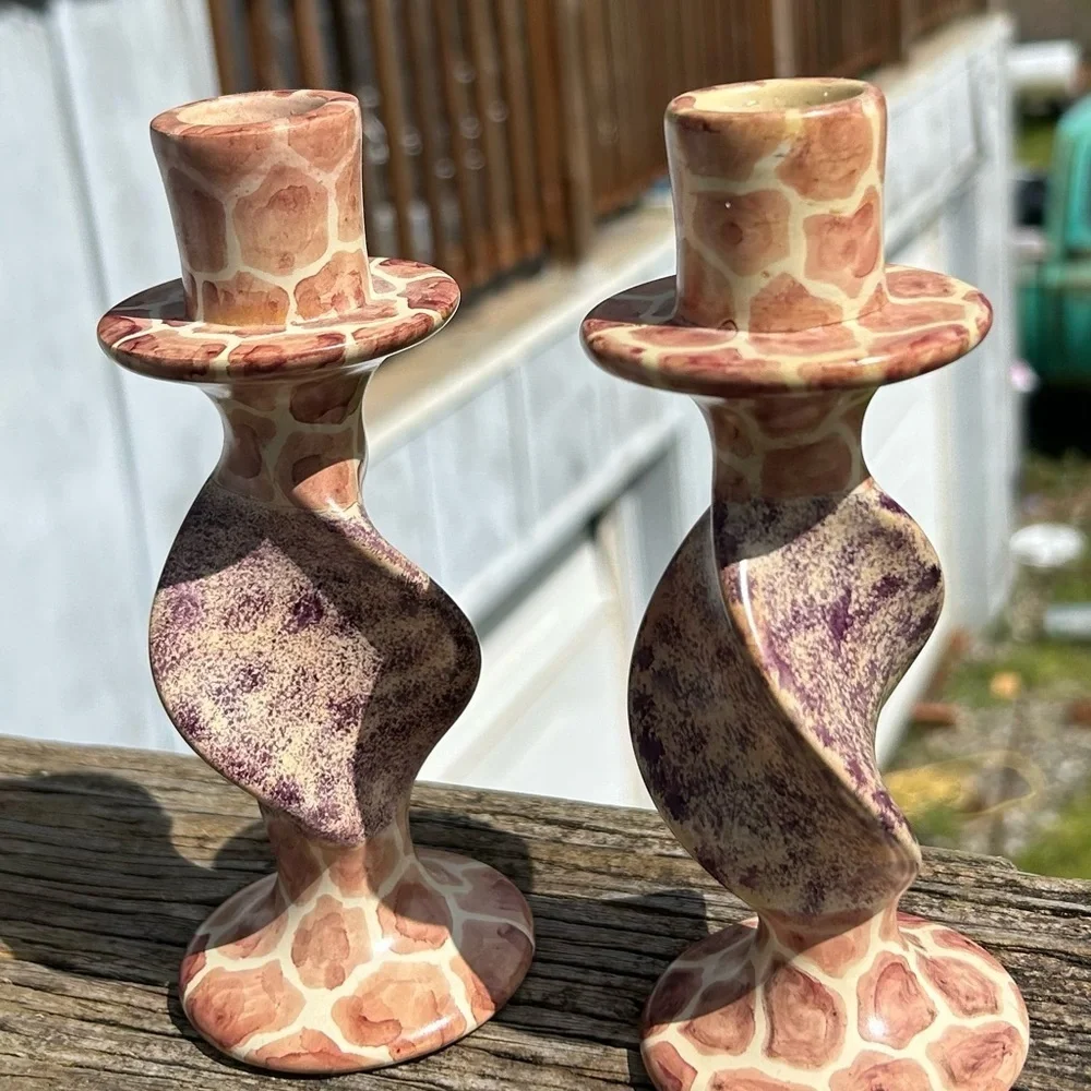 Giraffe Print Swirl Candle Holders